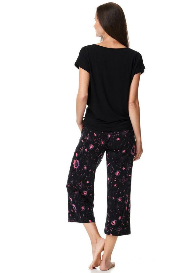 Черная всесезон пижама с контрастным принтом футболка + брюки Key LNS 243 A23 black