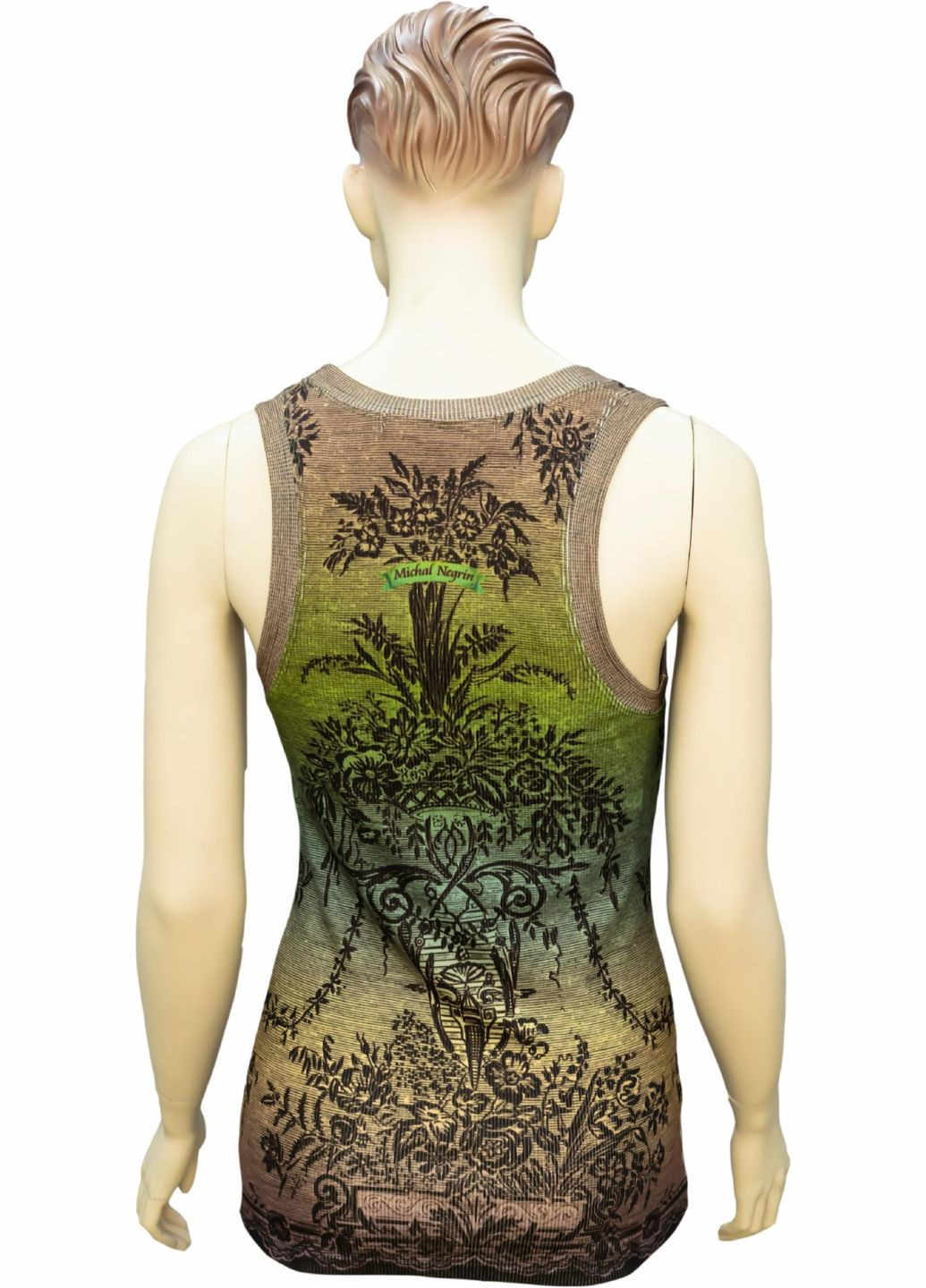 Мужская майка "Винтажные розы" с кристаллами Swarovski и изысканным принтом (размер M) Michal Negrin — 347018241