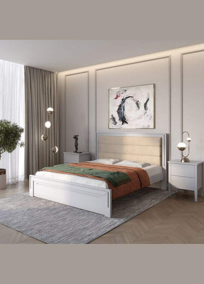 Двоспальне дерев'яне ліжко Торонто Т5 (RAL7040)/Аляска 23 (бежевий) 180х200 см (MBG-10640) Mebigrand (368282197)