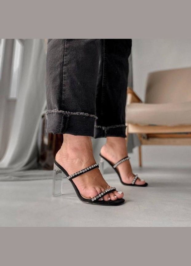 Черные женские мюли на каблуке 1420 черные Kamengsi