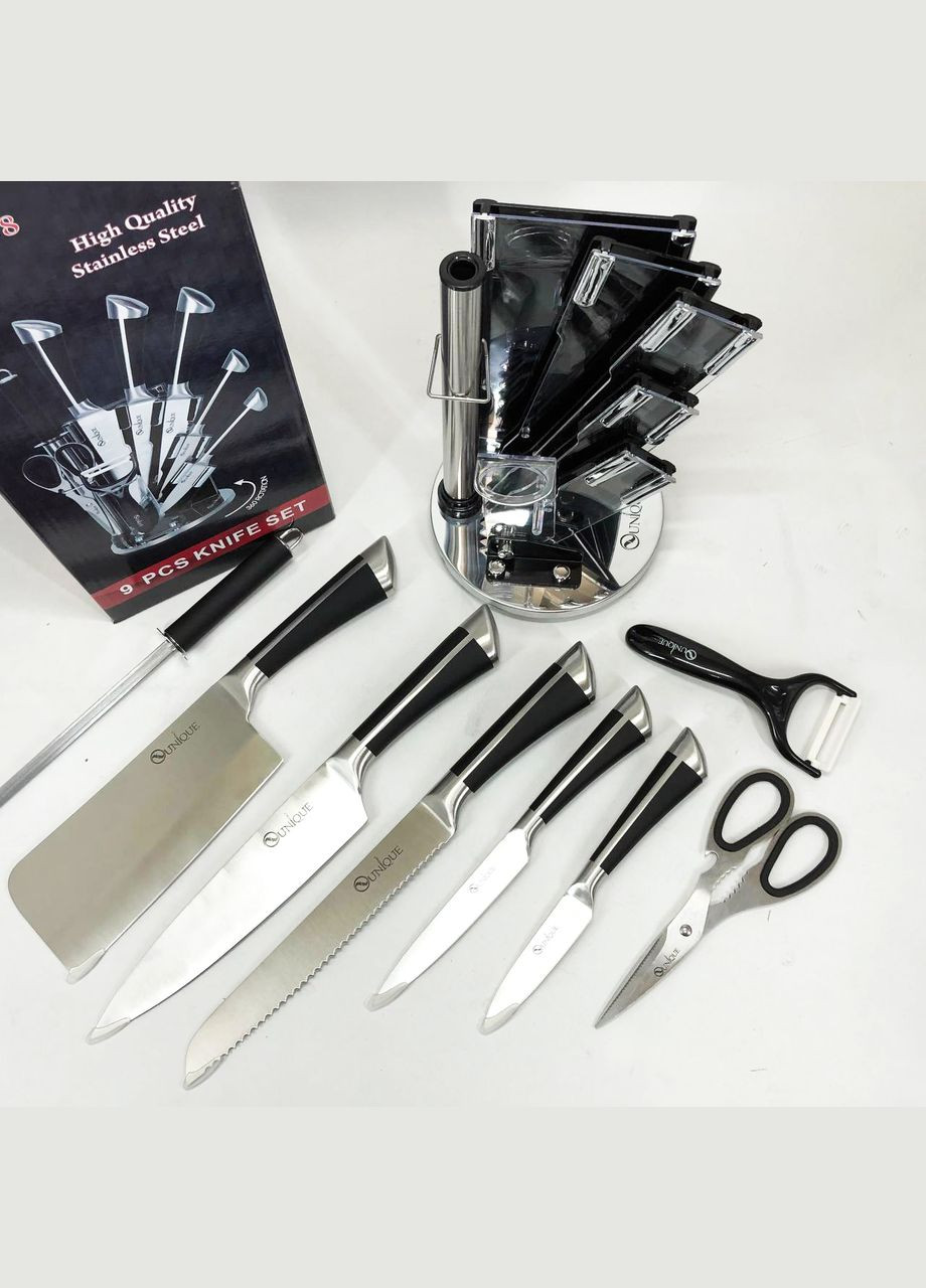 Набор Кухонных ножей с ножницами и подставкой UN-1838, Поварской нож нержавеющая сталь Unique (364664046)