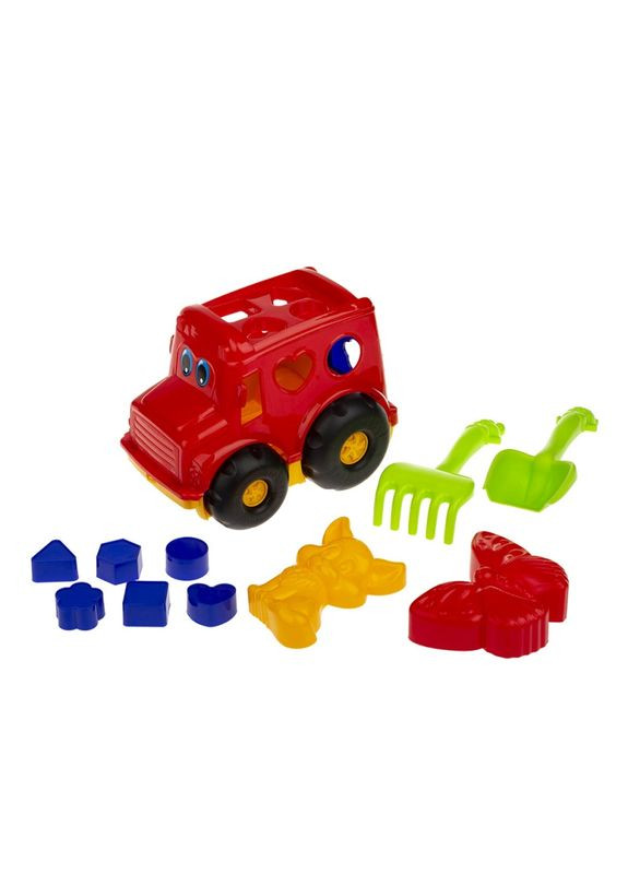 Сортер-автобус Бусик Червоний розвиваюча іграшка для дітей від 1 року з фігурками та лопаткою Colorplast (368759852)
