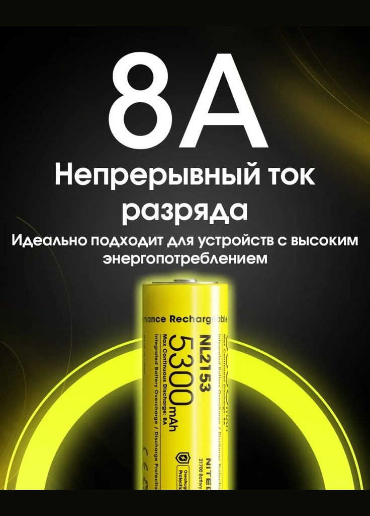 Аккумулятор 21700 NL2153 3.6V 5300mAh Li-Ion защищенный (Желтый) Nitecore (336380939)