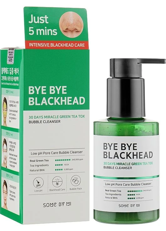 Маска-пенка от черных точек Blackhead 30Days Miracle Green Tea Tox Bubble Cleanser 120g (672249-1795) Some By Mi (368615142)