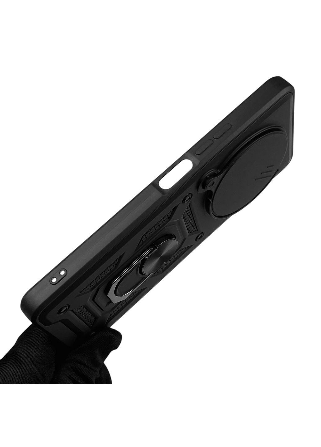 Чехол для Poco C75 бронированный с кольцом-держателем со шторкой на сяоми поко с75 чёрный rg1 Xiaomi (366233515)