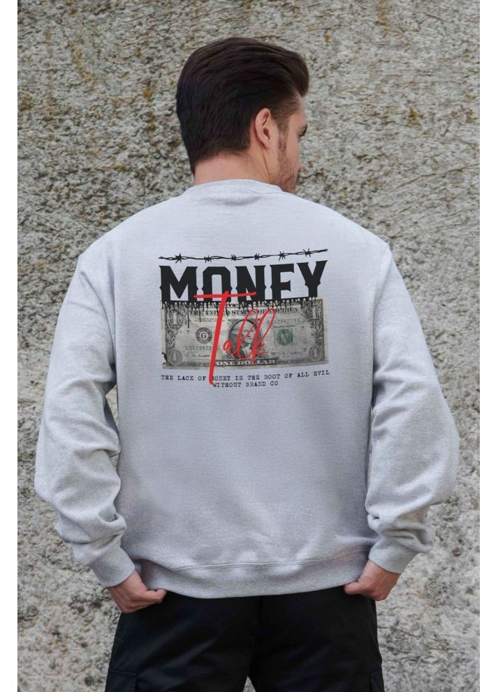 Сірий утеплений оверсайз світшот на флісі з принтом talk gray Without (362357836)