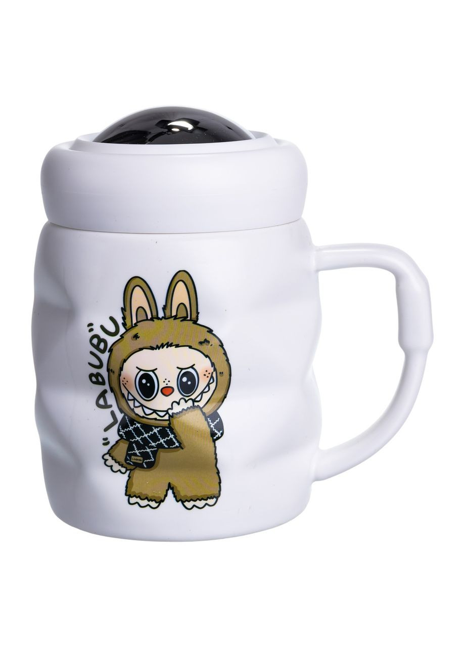 Чашка порцелянова з кришкою Labubu 400 (мл) Біла з коричневим FM-54B LUGI (370974785)