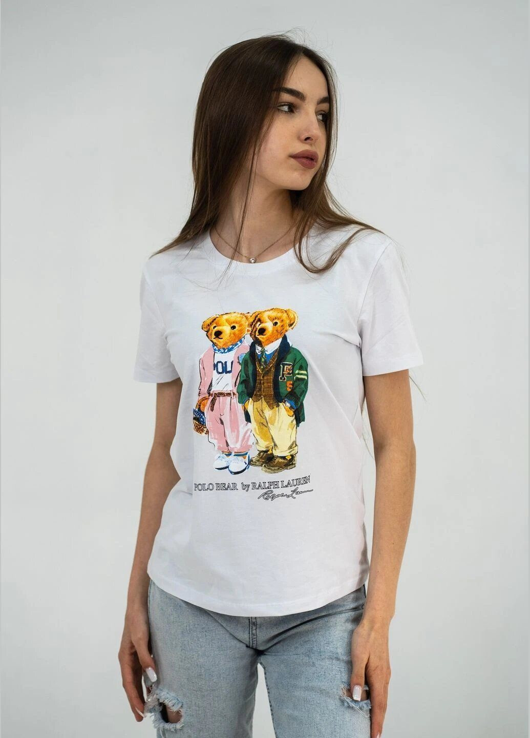 Белая летняя футболка женская летняя с рисунком с коротким рукавом Ralph Lauren