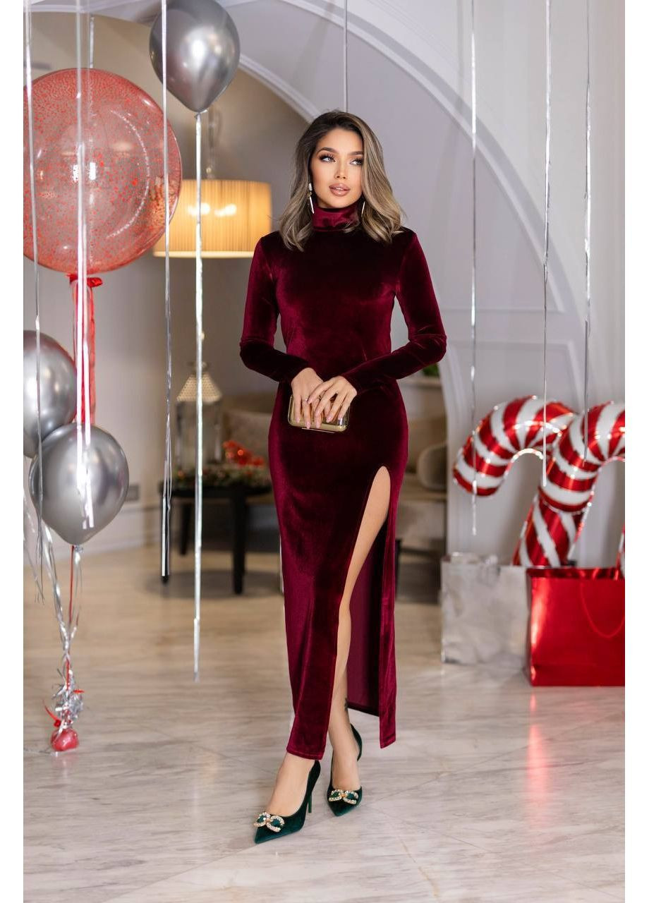 Бордова повсякденний, вечірня, кежуал жіноча сукня силуетна No Brand однотонна