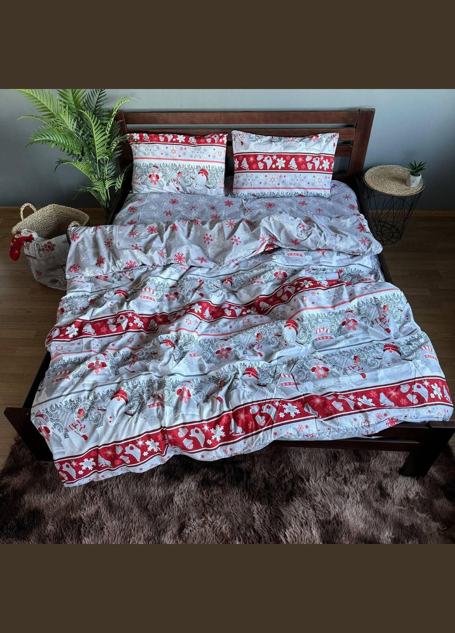 Новогодний постельный комплект Хлопковый Семейный 215х150 2шт наволочка 50х70 2шт Белый с красным (П4Кpost-ng-001-04) No Brand (316231109)
