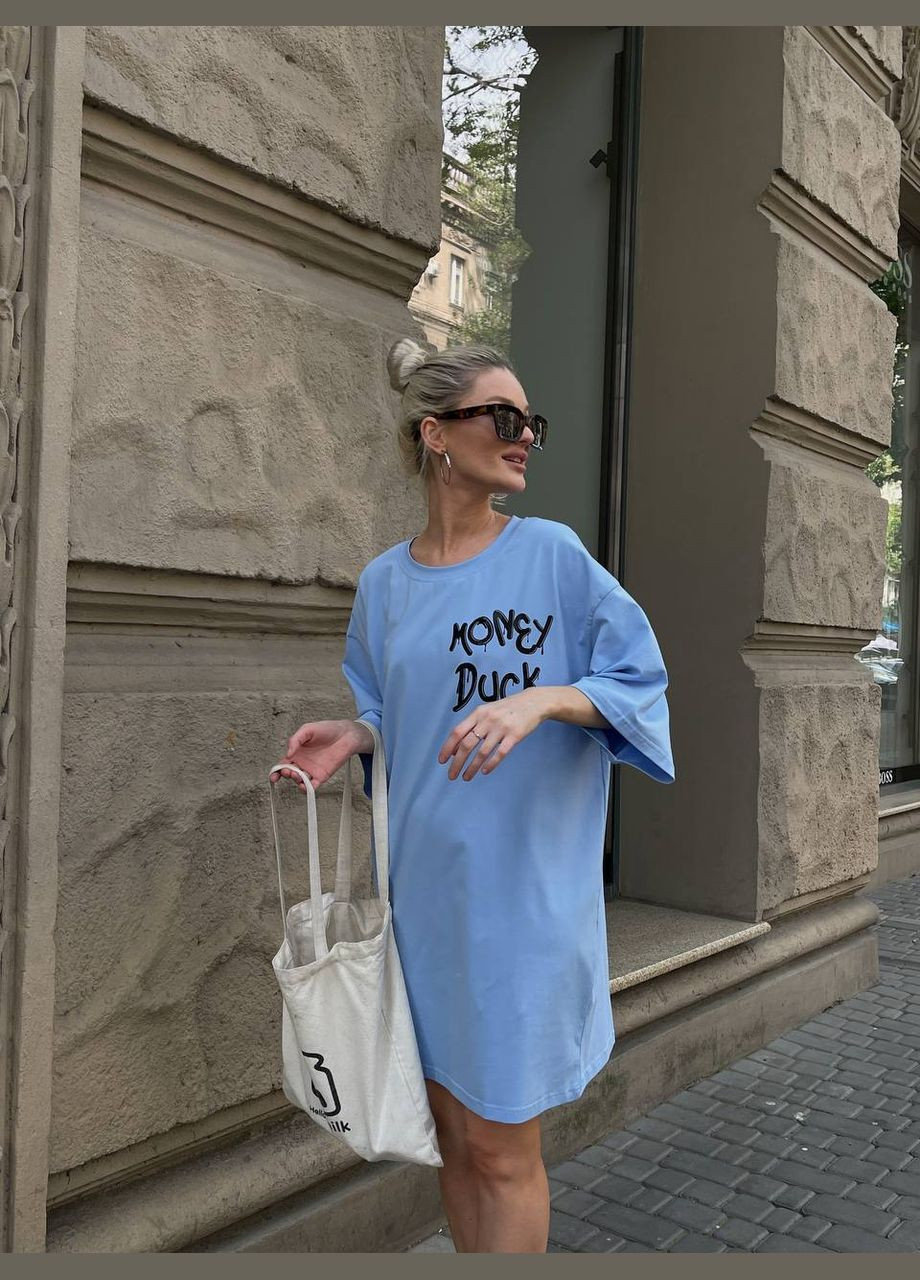 Блакитна повсякденний оверсайз футболка-сукня дональд дак сукня-футболка, оверсайз No Brand