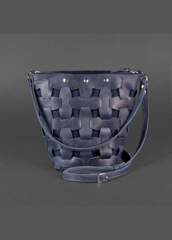 Кожаная плетеная сумка женская через плечо Пазл M синяя Crazy horse BlankNote (302008821)