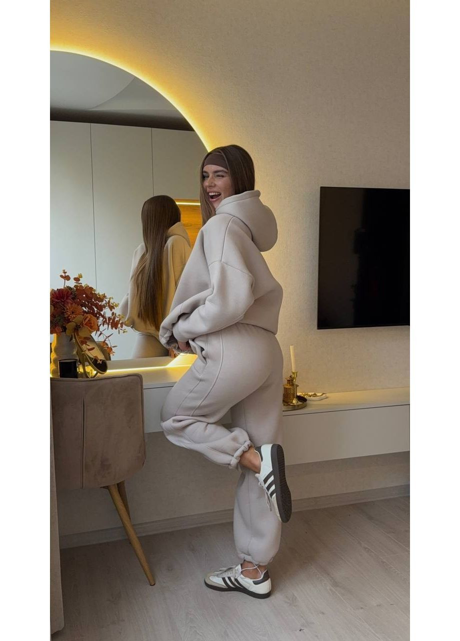 Базовый костюм турецкая трехнить Пенье на флисе, объемный худые, брюки прямого кроя Україна (363975939)