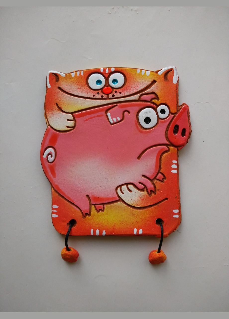 Персонализированный керамический магнит «Котик с поросенком» (рыжий) Коти&Ангели (301532990)