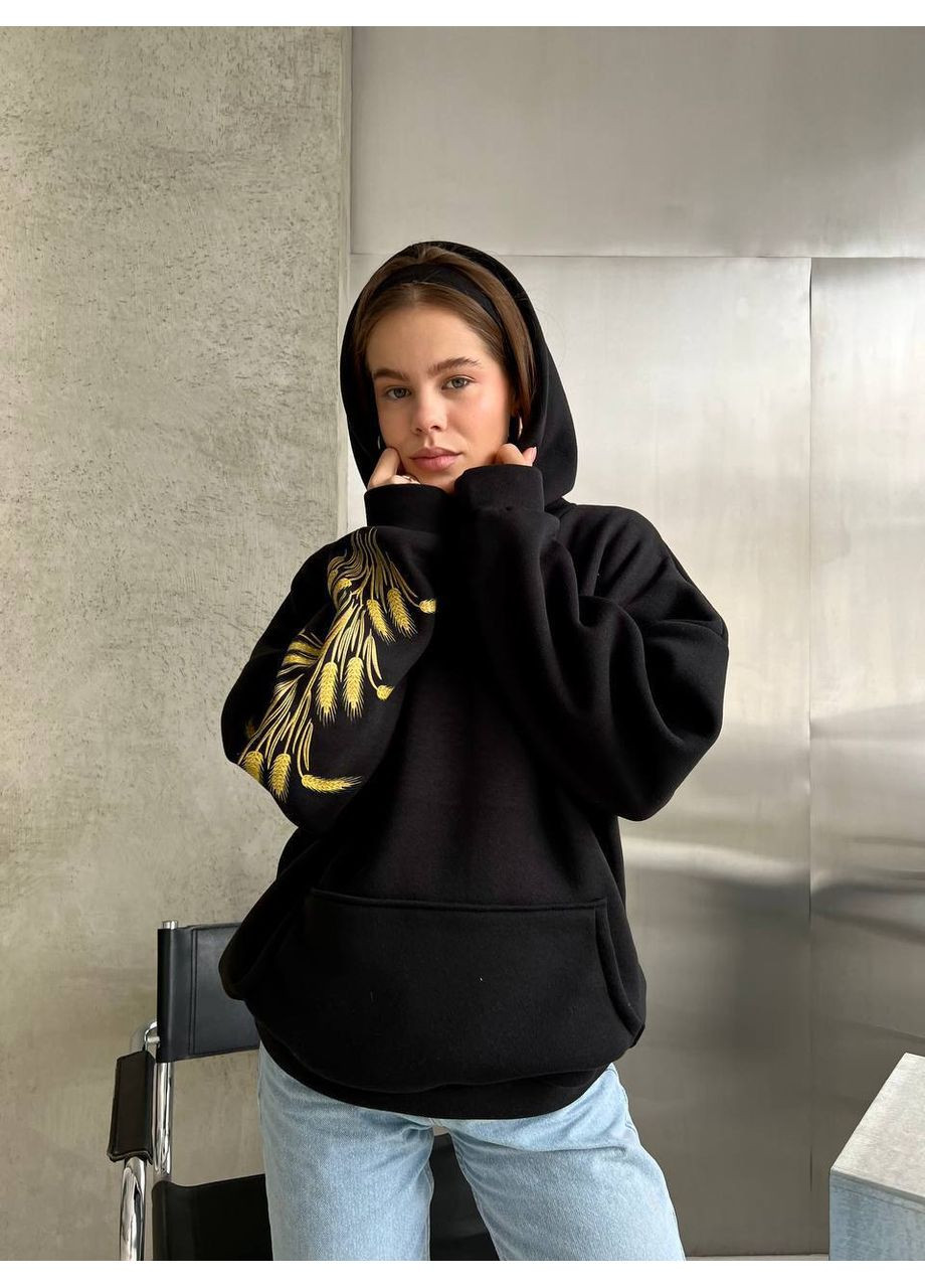 Жіноче худі оверсайз з капюшоном і принтом на рукаві Україна (354693452)