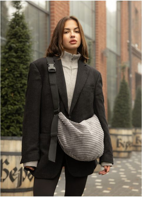 Жіноча хутряна сумка Хобо Графіт (729058428) Sambag (360965795)