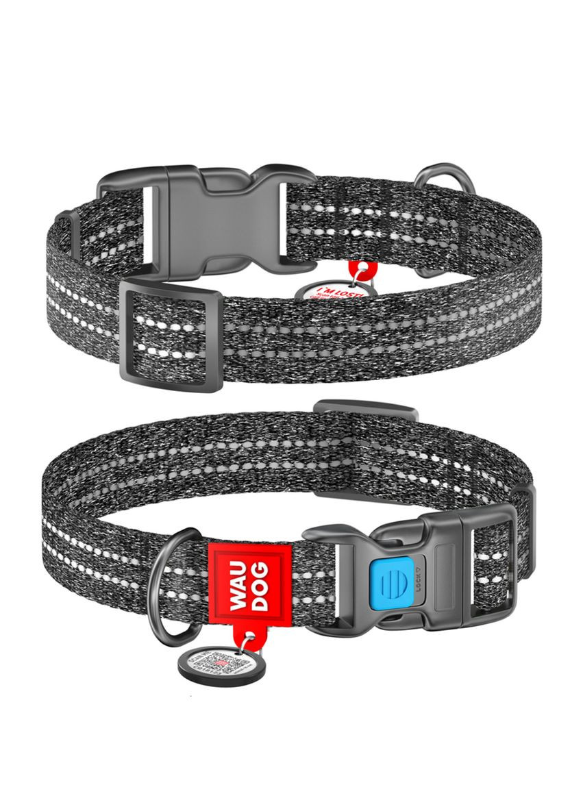 Нашийник Re-cotton зі світловідбиваючим пластиковим фастексом Ш 20 мм Дл 24-40 см сірий WAUDOG (323141555)