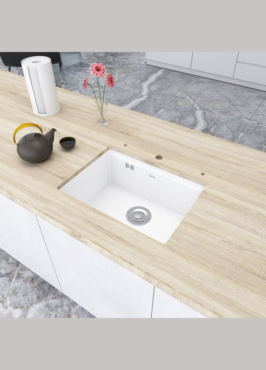Кухонная мойка белая под столешницу 1 мм из нержавейки NW-5742 Nett (336939066)
