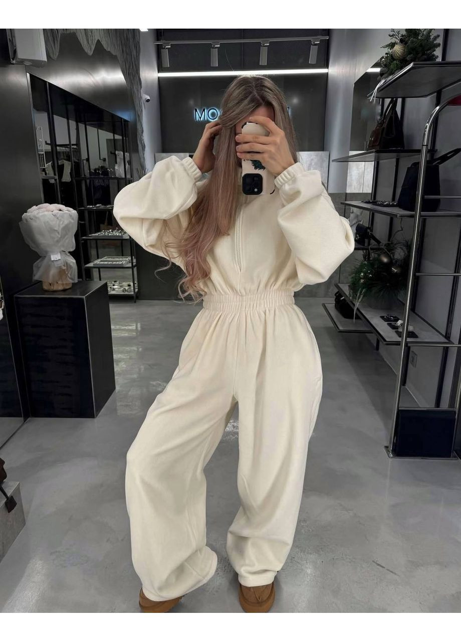 Комбинезон Oversize ЗАМЕР В ОПИСАНИИ DK/DL Мода без кордонів однотонный молочный повседневный велюр