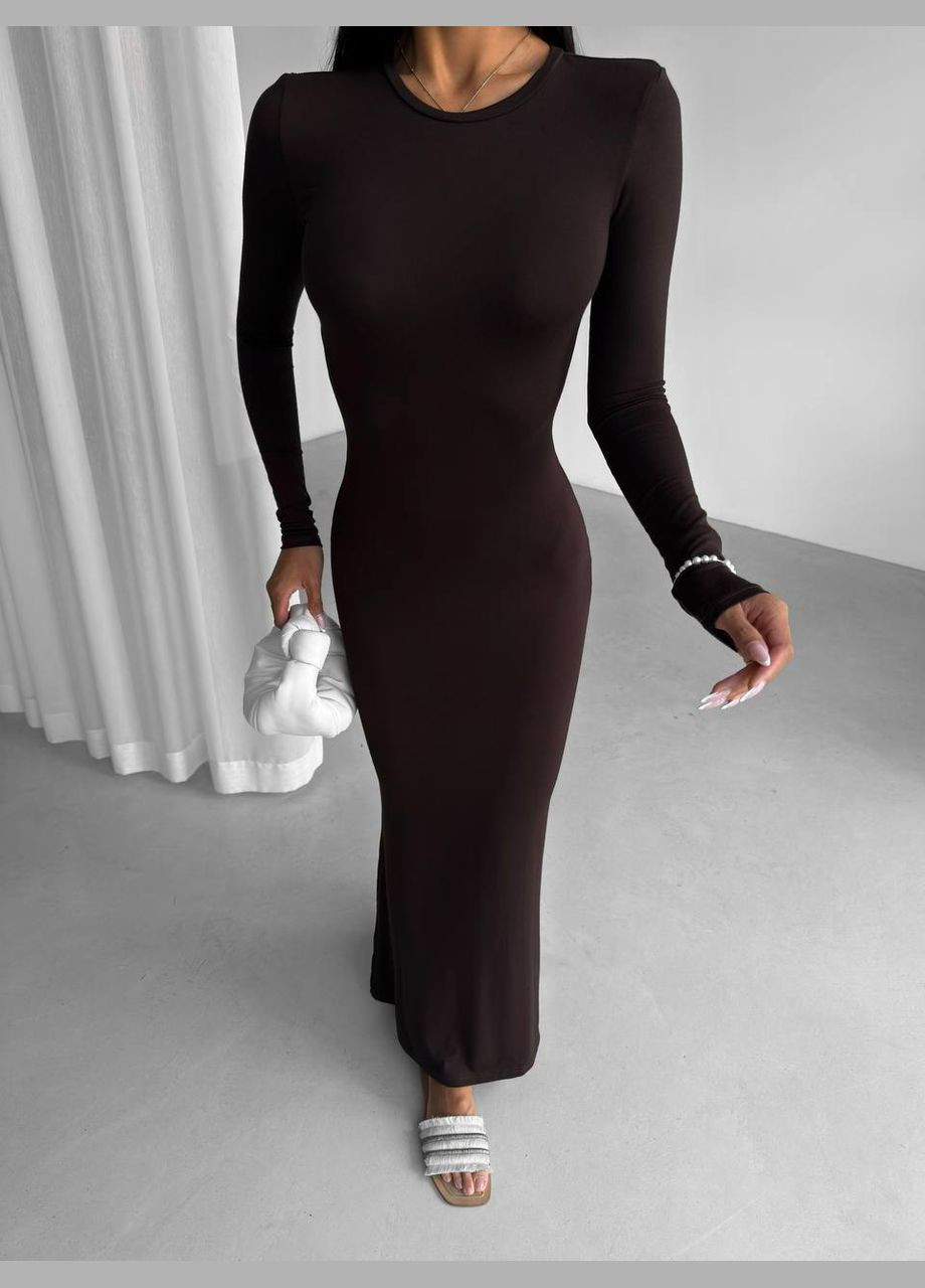 Темно-коричнева базова сукня максі Luna