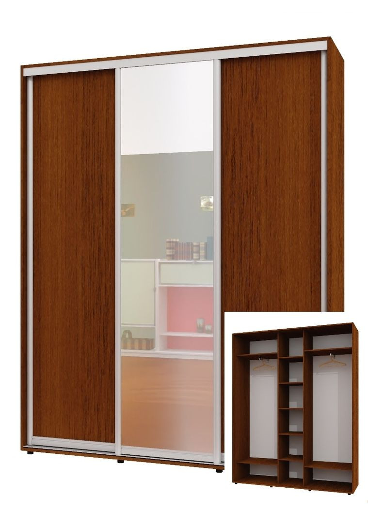Шафа-купе тридверна 210*45*220 см Горіх лісовий 3 двері ДСП + Дзеркало + ДСП ШК-04 Алекса (356771833)