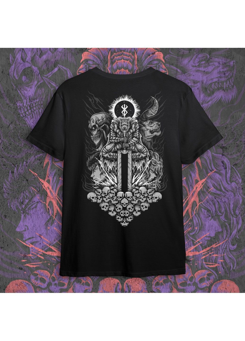 Чорна футболка з принтом берсерк - гатс і гріффін bw No Brand