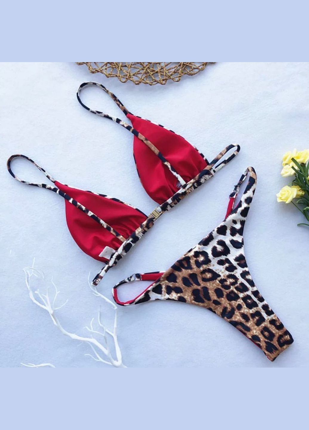 Бежевий купальник з леопардовим принтом роздільний Trendy