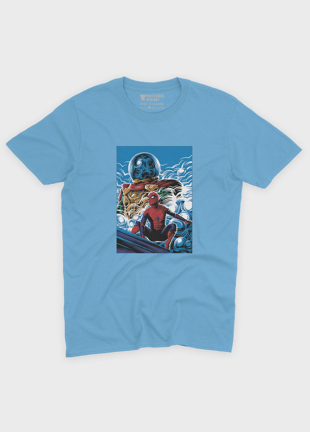 Голубая демисезонная футболка для девочки с принтом супергероя - человек-паук (ts001-1-lbl-006-014-062-g) Modno