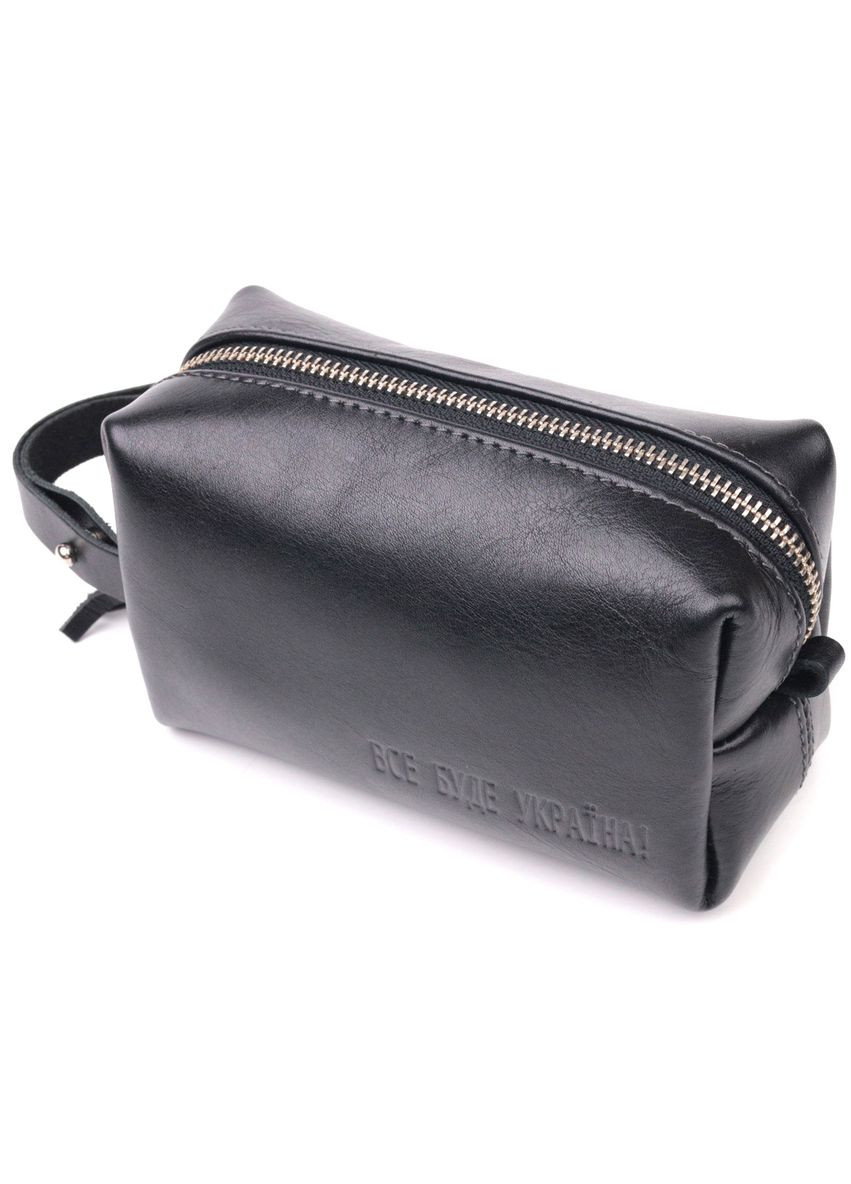 Небольшая косметичка из гладкой кожи на молнии Украина 16761 Черная Grande Pelle (331907122)