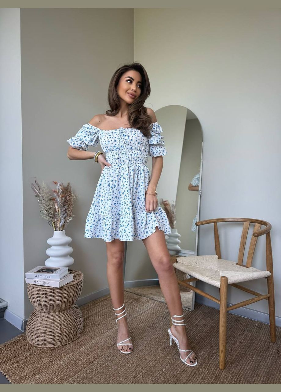 Блакитна повсякденний, святковий жіноча міні-сукня в квітковому принті Avanti з квітковим принтом