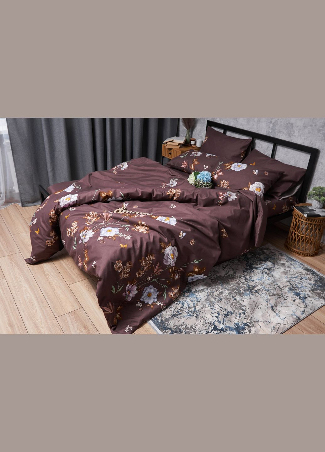 Комплект постільної білизни Микросатин Premium «» Полуторний Євро 160х220 наволочки 4х70х70 (MS-820005029) Moon&Star Floral Mocha (293148369)