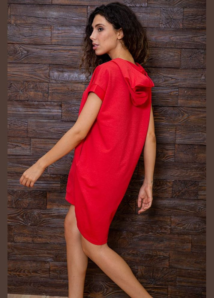 Красное повседневный летнее платье-туника с капюшоном свободного кроя повседневное красное (sku_167r1-8) No Brand однотонное
