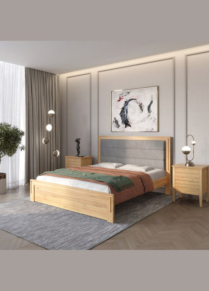 Двоспальне дерев'яне ліжко Торонто Т5 /Аляска 93 (сірий) 140х200 см (MBG-8566) Mebigrand (368281580)