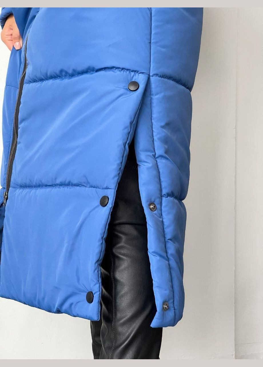 Синє зимнє Пальто жіноче зимове довге синього кольору однобортне No Brand