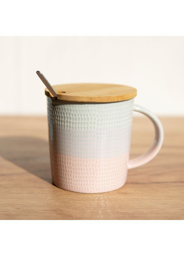 Чашка керамическая в скандинавском стиле с крышкой и ложкой, 350 мл Розовая Cuppa (361220344)