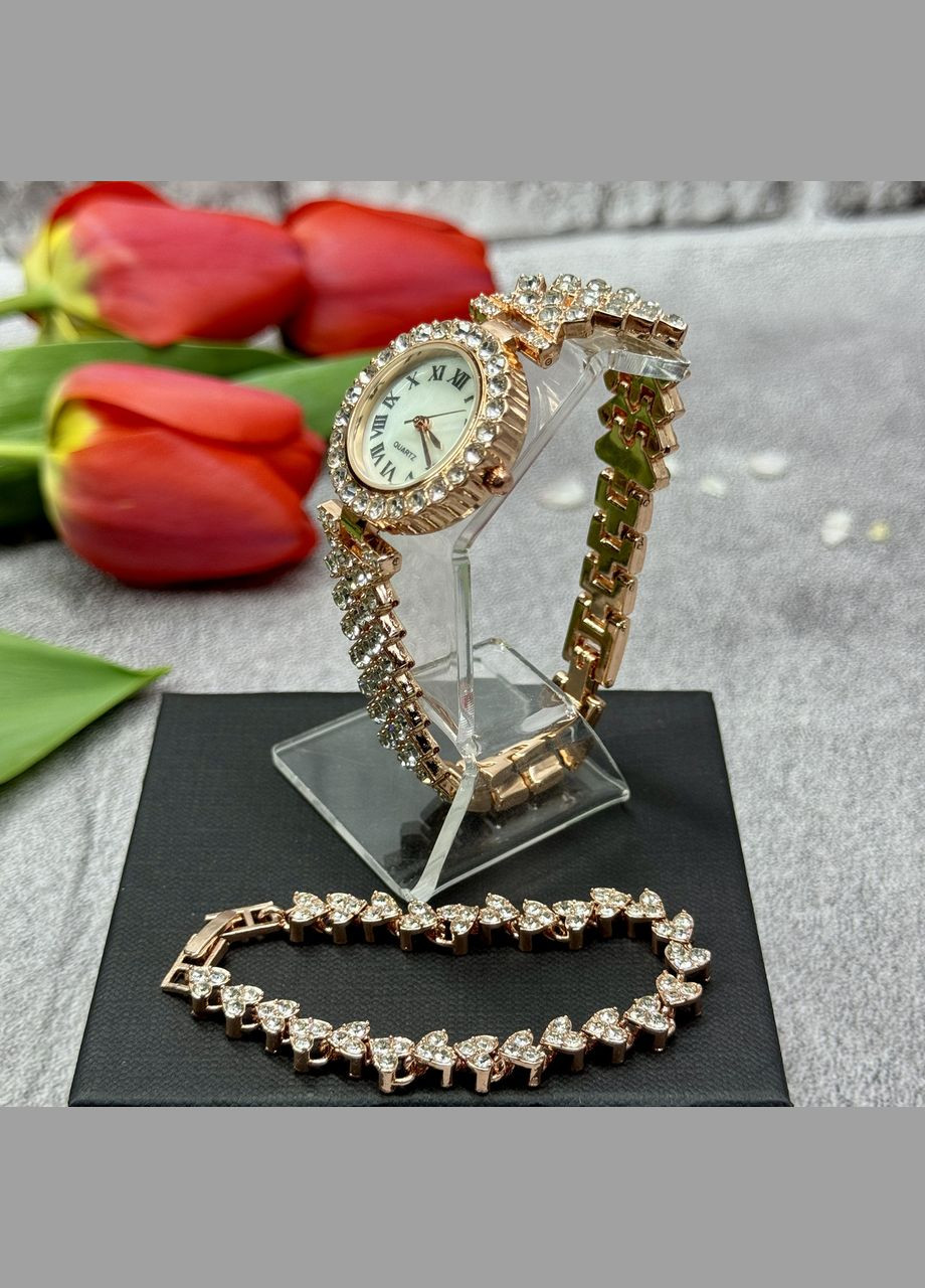 Набор розового цвета: браслет и часы (100720) No Brand (339625235)