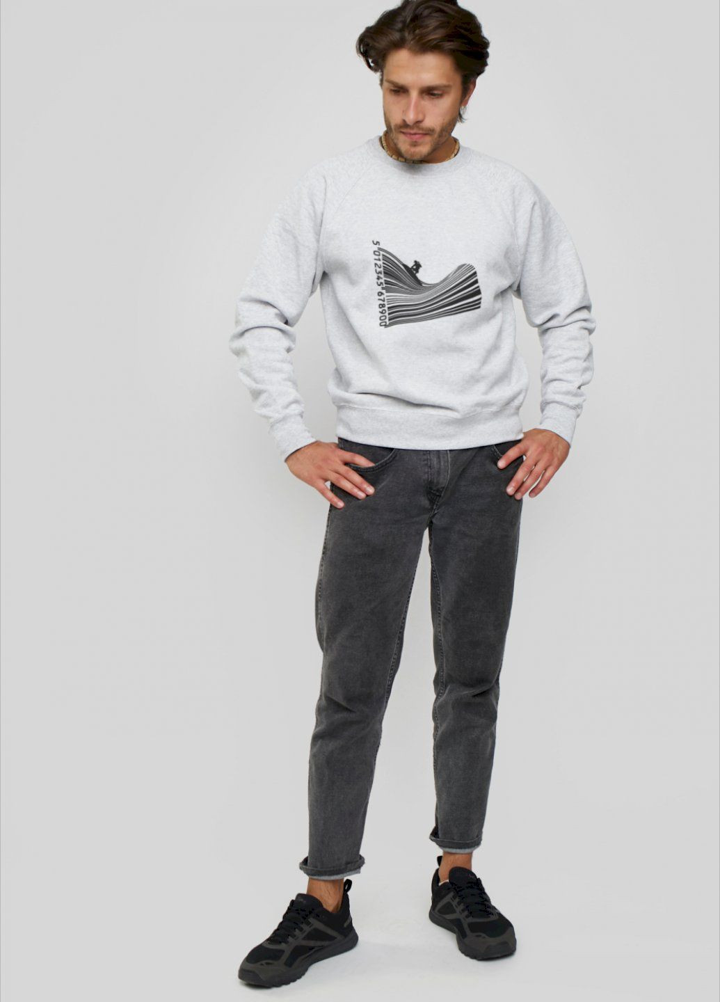 Серый свитшот мужской серый "surfing shopping" YAPPI рисунок (303772743)