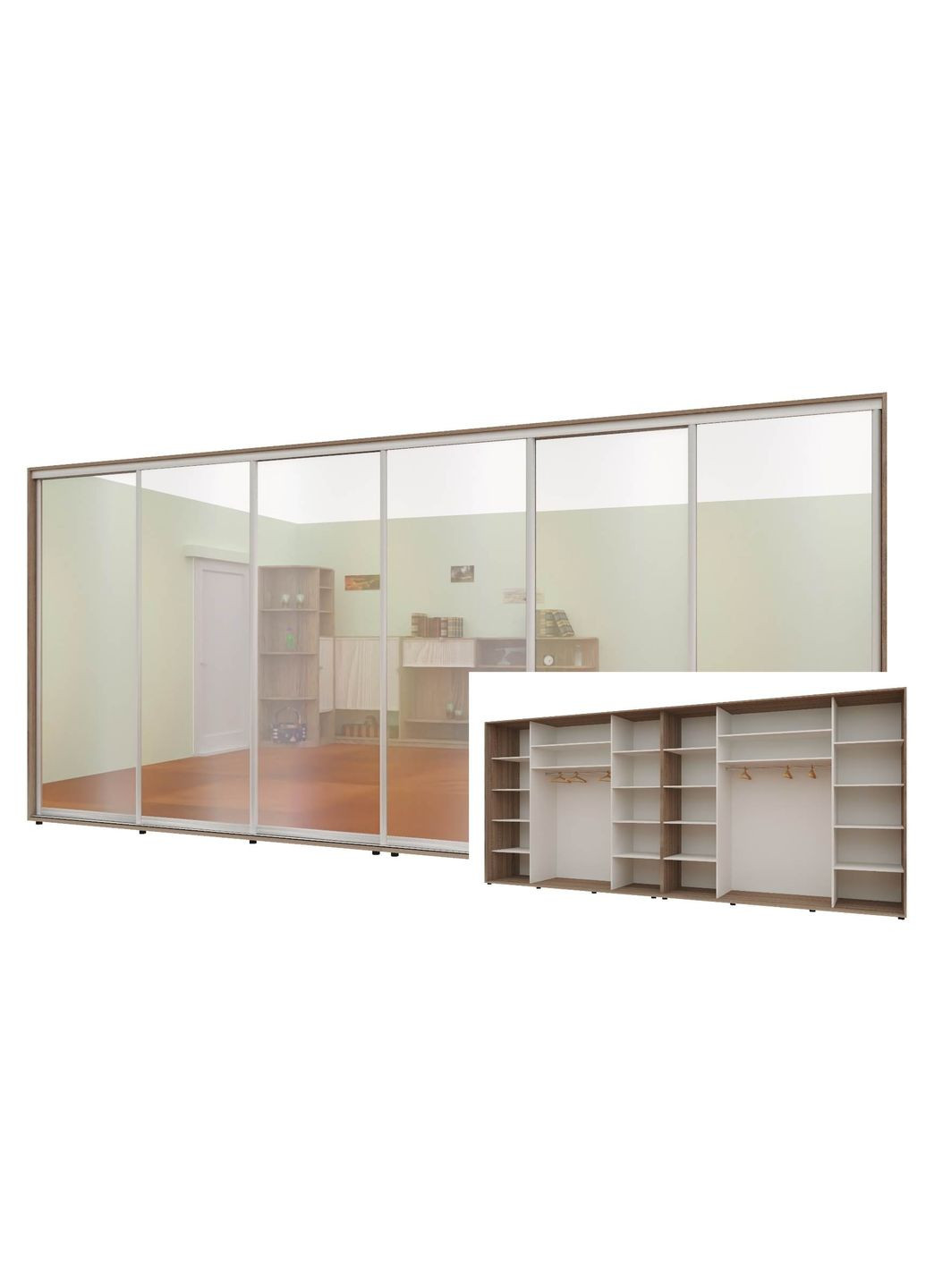 Шкаф-купе шестидверный Комфорт Мебель 460*60*240 см Трюфель 6 дверей Зеркало Макси Комфорт Меблі (360437578)