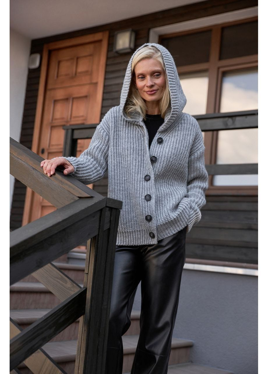 Сіре демісезонне Пальто з капюшоном оверсайз Triko Bakh