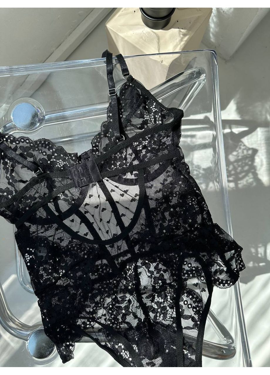 Боді чорне мереживне з силуетними швами та акцентом на талії Vital-Textile 920/56 (361853776)