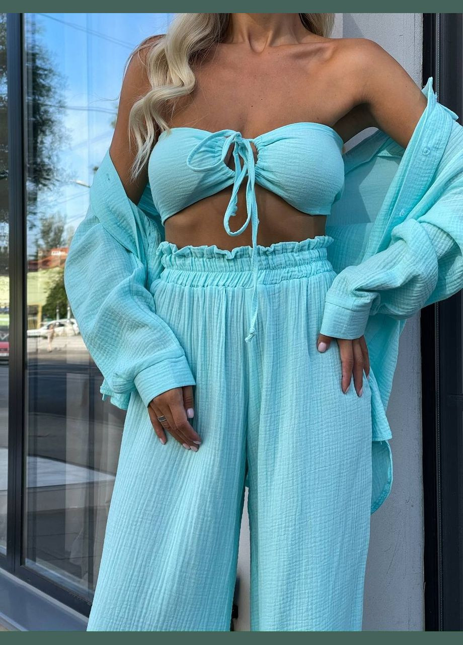 Жіночий трійка брючний блакитний No Brand костюм (322301255)