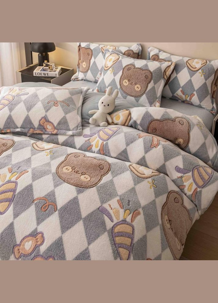 Постільна білизна плюшева тепла Полуторний Біло-Сірий (П4К-mur-kid-plush-009) No Brand (308755328)