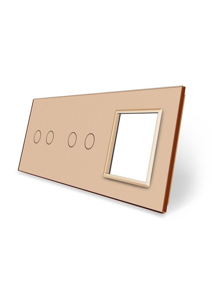 Рамка 3-постовая для двух 2-сенсорных выключателей и розетки (2-2-0), закалённое стекло, золотая, 223×80 мм Livolo (370970527)