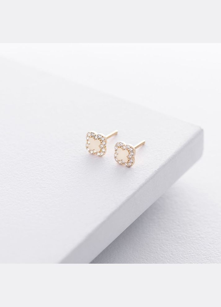 Золоті сережки-пусети Конюшина (фіаніт) с06182 Oniks (264025184)