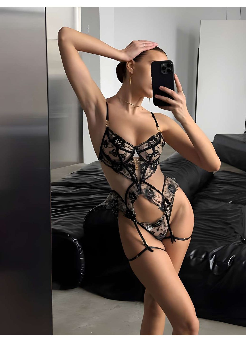 Чорний демісезонний жіночий еротичний сексуальний спокусливий комплект білизни чорний No Brand
