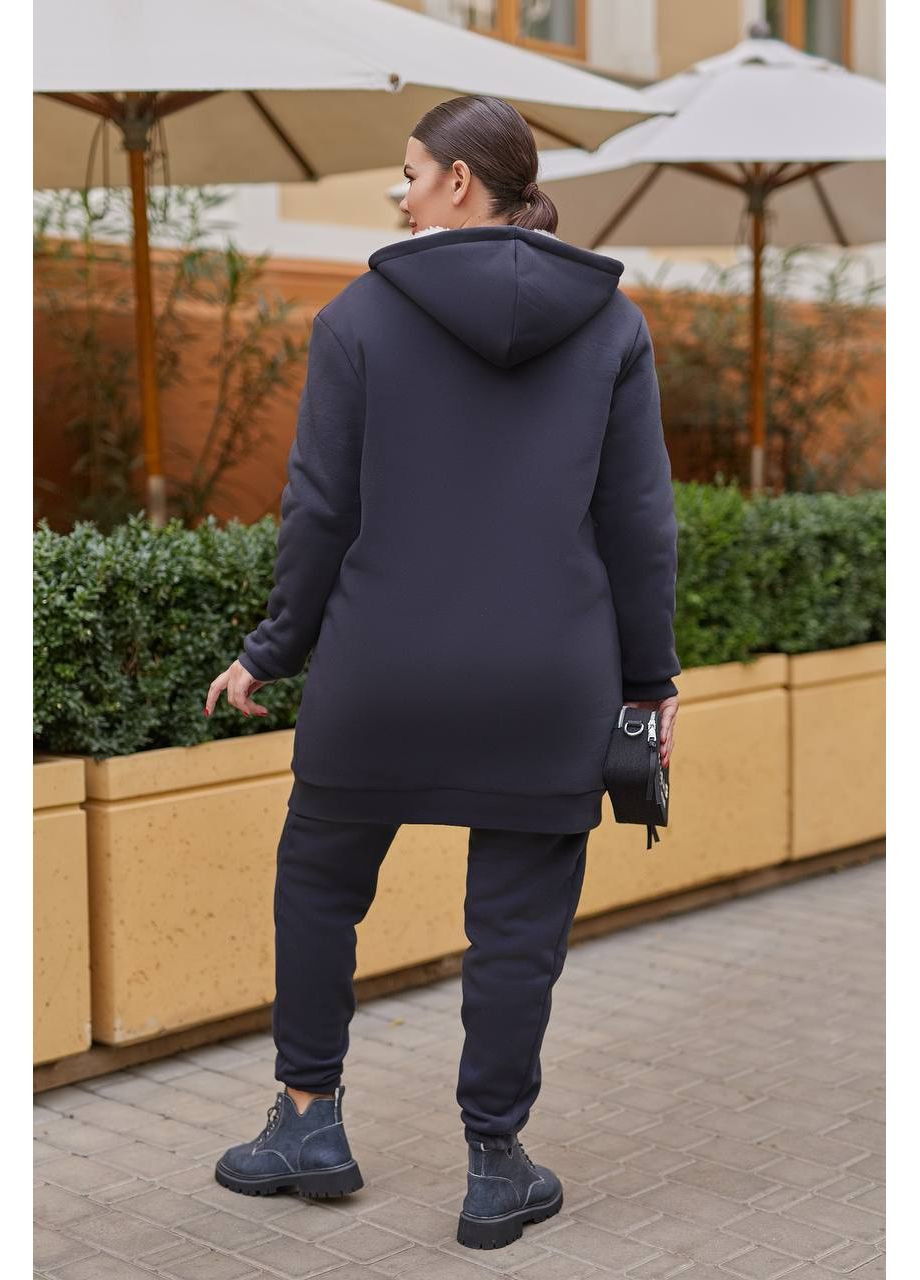 Графітова зимня жіноча подовжена куртка з капюшоном на хутрі овчина | стильні кольори | заміри в описі куртка-пальто DK/DL Мода без кордонів