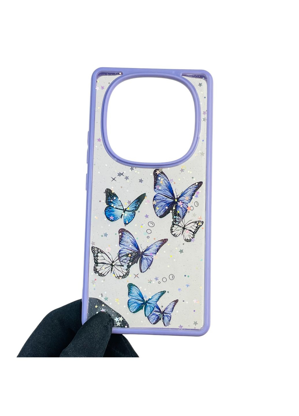 Чохол для Redmi Note 14 Pro 4G з блискітками з метеликами на сяомі редмі нот 14 про 4г бузковий Xiaomi (366386125)
