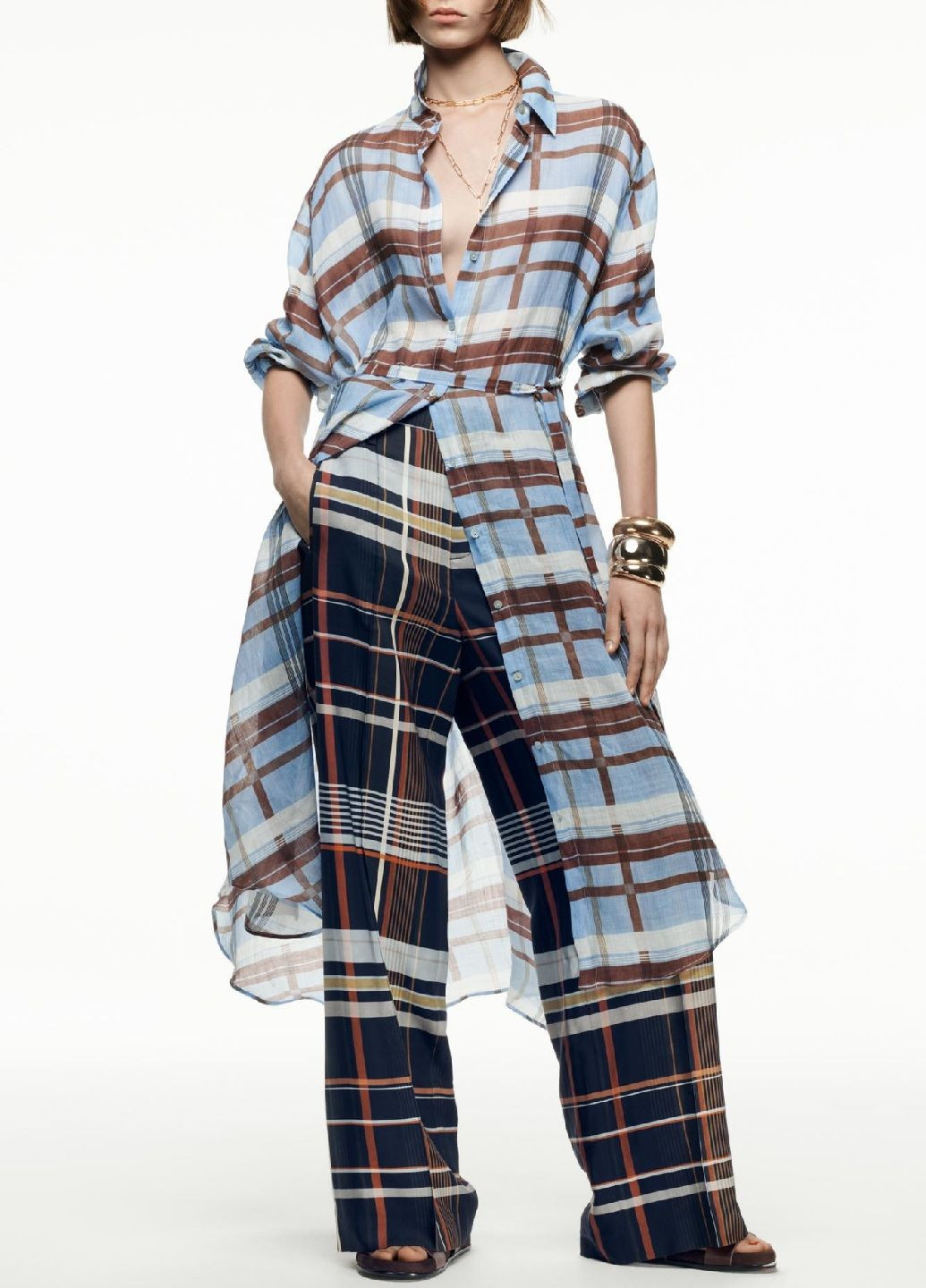 Комбінована повсякденний сукня Zara в клітинку