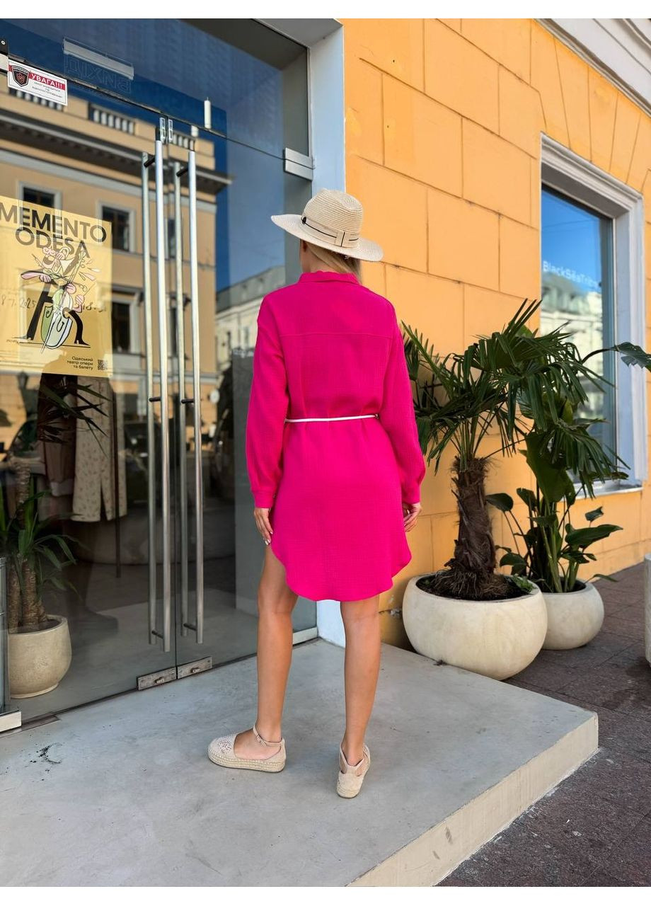 Малинова сукня-сорочка натуральний муслін,з поясом у комплекті на ґудзиках Україна