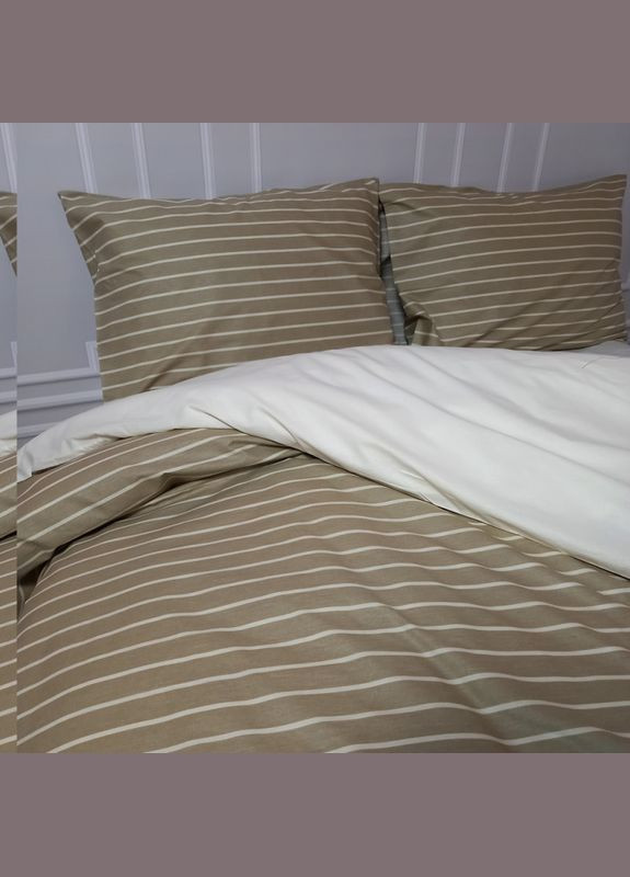 Постільна білизна Смужка оливкова Ранфорс Полуторна на резинці MERISET (278255453)